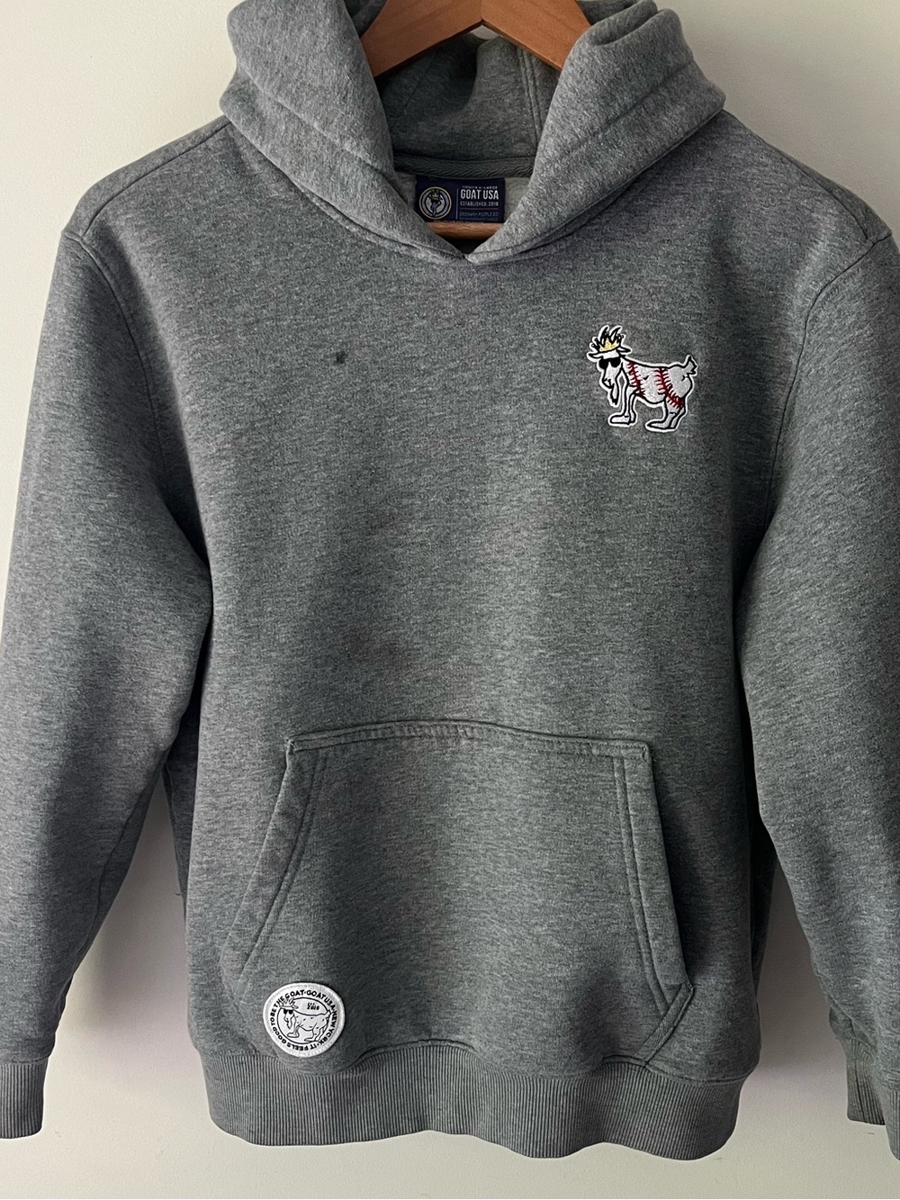 GOAT USA Youth XL Gray Hoodie Baseball Goat Logo Pullover Sweatshirt
